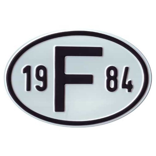     
                
                
    Plaque pays "F" en métal avec année 1984 - VF1984
