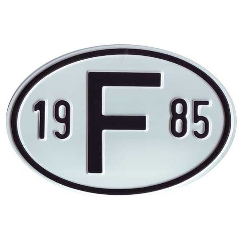  Plaque pays "F" en métal avec année 1985 - VF1985 