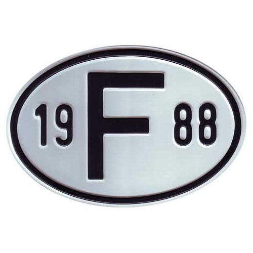     
                
                
    Länderschild "F" aus Metall mit Jahr 1988 - VF1988
