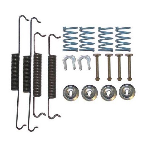 Front brake shoe spring and mounting fixtures kit for Volkswagen Beetle from 08/57 to 07/65