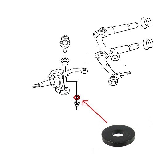 Rondella per braccio di sospensione superiore con filettatura M12 per VW Cox 1200/1300 65 ->