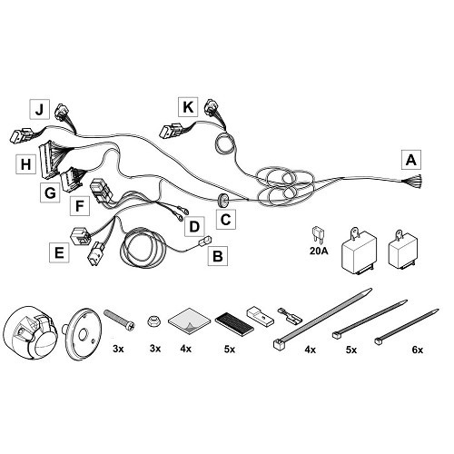 7-polige kabelboom voor RENAULT MEGANE 3 ESTATE PHASE 1 (11/2008 - 09/2012) - WD09048